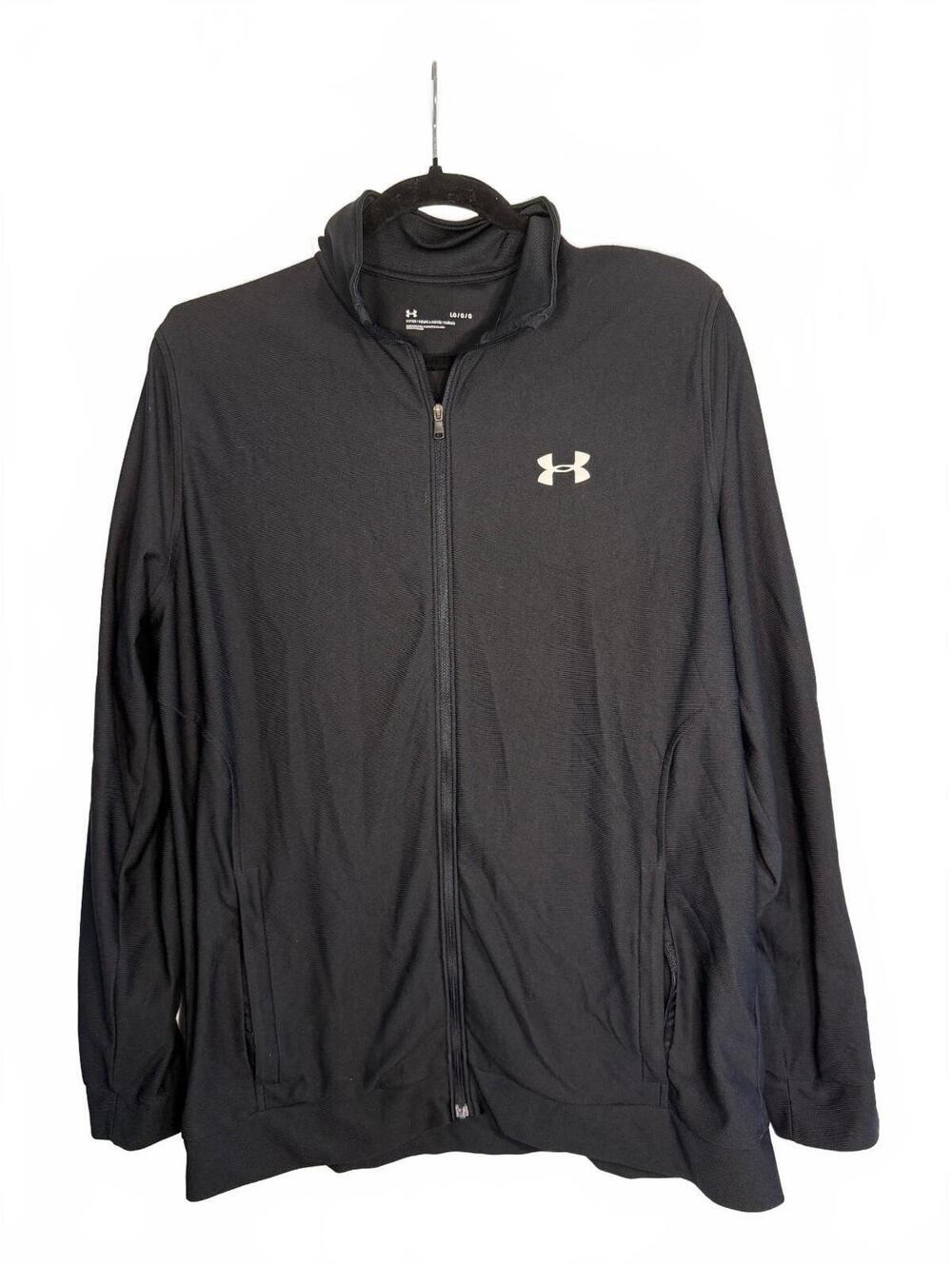 NWOT Under Armour Black Fitted Track Jacket with Stripe Accents LG